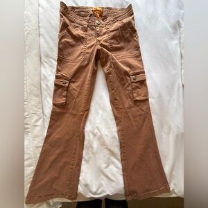 Twill 22 Tan/coral Flare Cargo Jeans